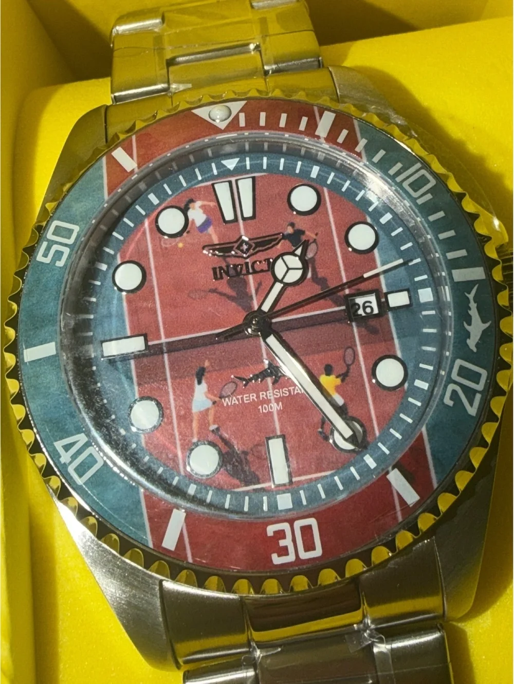 $279 Invicta VISIONS FROM ABOVE-TENNIS red dial diver watch w/ blue & red bezel